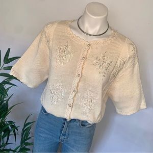 v i n t a g e :: Whimsy Floral Pearl Embroidered Granny Knit Cardigan